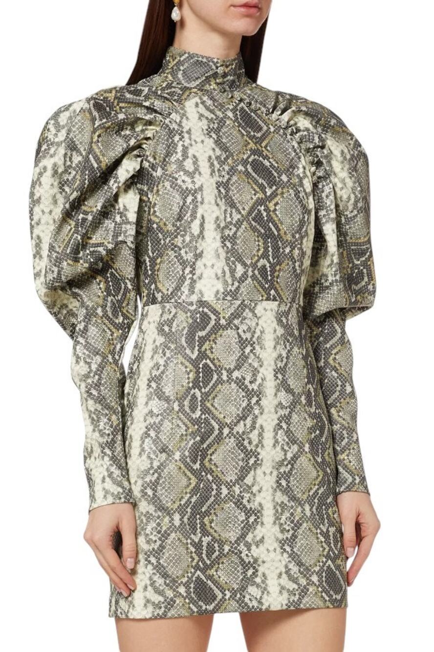 ROTATE Birger Christensen Python Snake Print Kim Puff Sleeve Dress